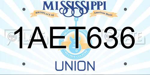 1AET636 Mississippi License Plate