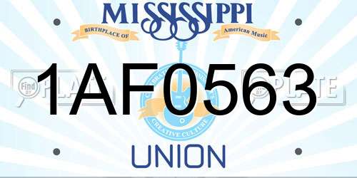 1AF0563 Mississippi License Plate