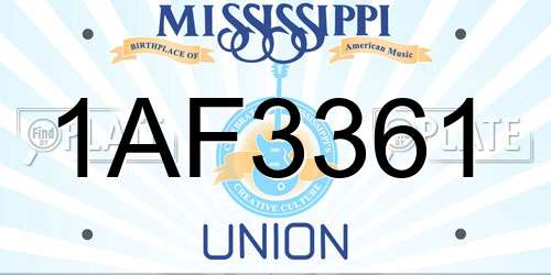 1AF3361 Mississippi License Plate