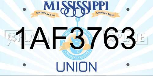 1AF3763 Mississippi License Plate