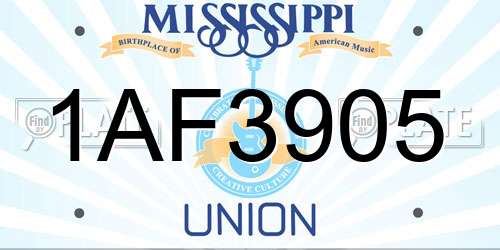 1AF3905 Mississippi License Plate