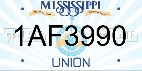 1AF3990 Mississippi License Plate
