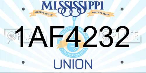 1AF4232 Mississippi License Plate