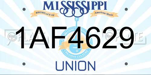 1AF4629 Mississippi License Plate