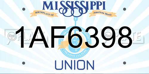 1AF6398 Mississippi License Plate