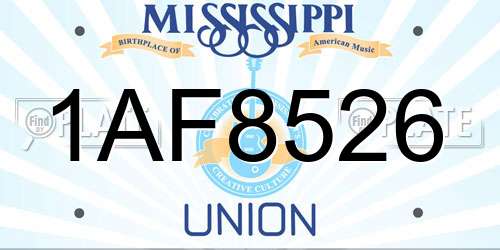 1AF8526 Mississippi License Plate
