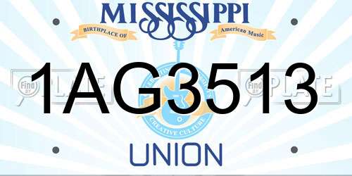 1AG3513 Mississippi License Plate