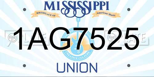 1AG7525 Mississippi License Plate