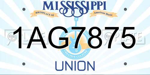 1AG7875 Mississippi License Plate