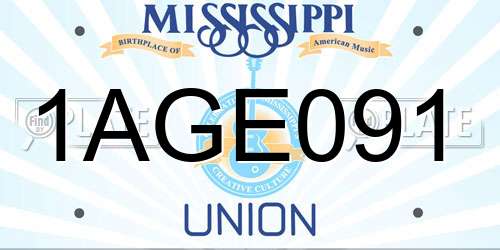 1AGE091 Mississippi License Plate
