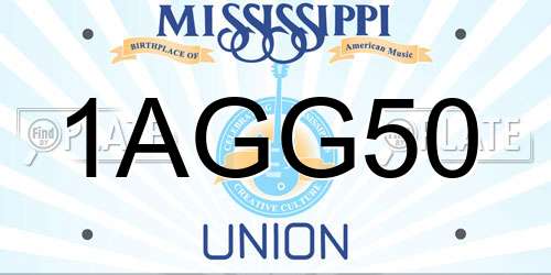 1AGG50 Mississippi License Plate