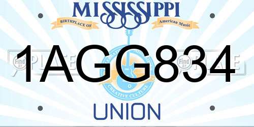 1AGG834 Mississippi License Plate