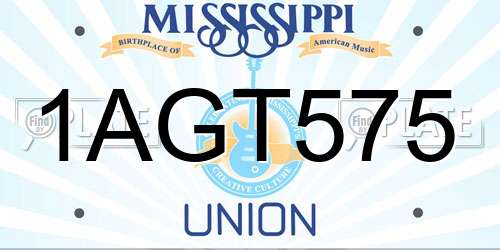 1AGT575 Mississippi License Plate