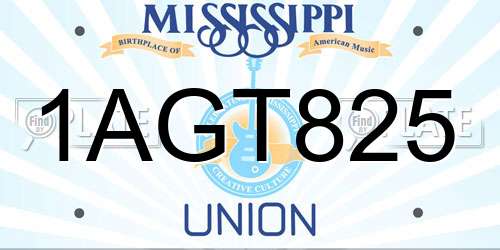 1AGT825 Mississippi License Plate