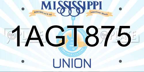 1AGT875 Mississippi License Plate
