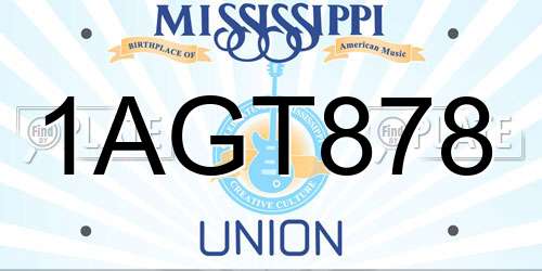 1AGT878 Mississippi License Plate