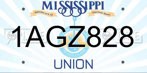 1AGZ828 Mississippi License Plate