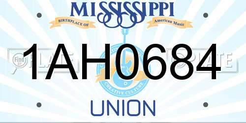 1AH0684 Mississippi License Plate