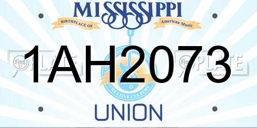 1AH2073 Mississippi License Plate