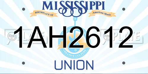 1AH2612 Mississippi License Plate