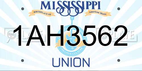 1AH3562 Mississippi License Plate