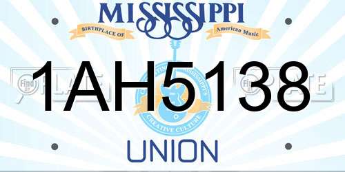 1AH5138 Mississippi License Plate