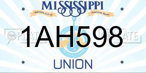 1AH598 Mississippi License Plate