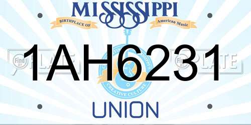 1AH6231 Mississippi License Plate
