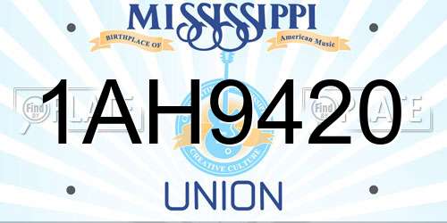 1AH9420 Mississippi License Plate