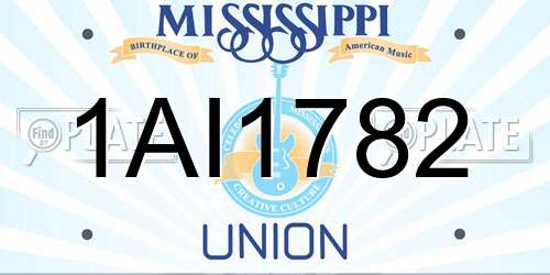 1AI1782 Mississippi License Plate