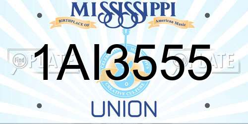 1AI3555 Mississippi License Plate