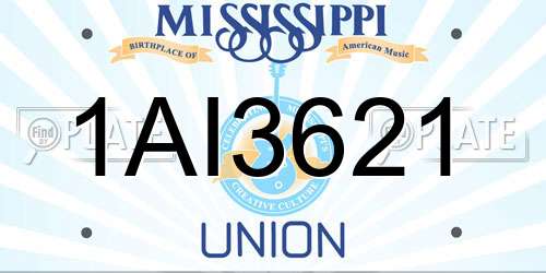 1AI3621 Mississippi License Plate