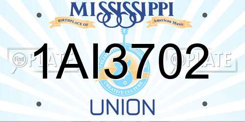 1AI3702 Mississippi License Plate