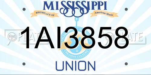 1AI3858 Mississippi License Plate