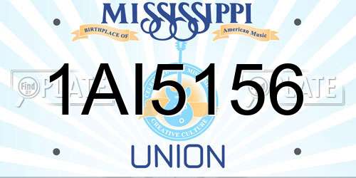 1AI5156 Mississippi License Plate