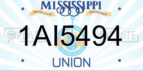 1AI5494 Mississippi License Plate