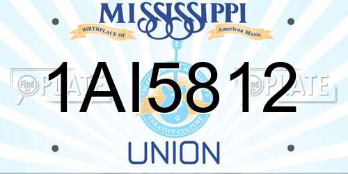 1AI5812 Mississippi License Plate