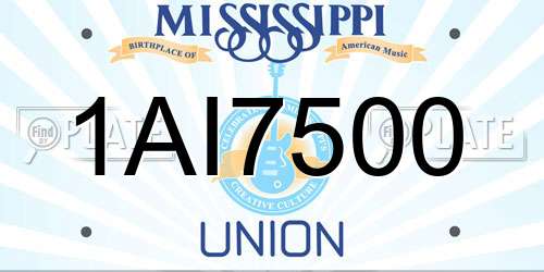 1AI7500 Mississippi License Plate