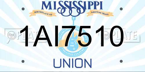 1AI7510 Mississippi License Plate