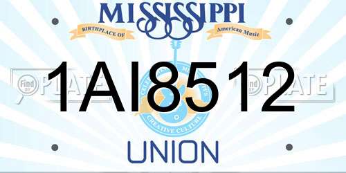 1AI8512 Mississippi License Plate