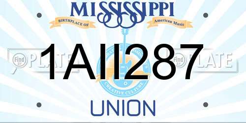 1AII287 Mississippi License Plate