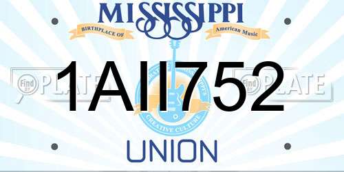 1AII752 Mississippi License Plate