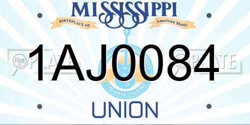 1AJ0084 Mississippi License Plate