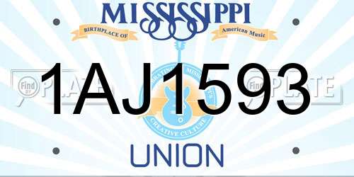 1AJ1593 Mississippi License Plate