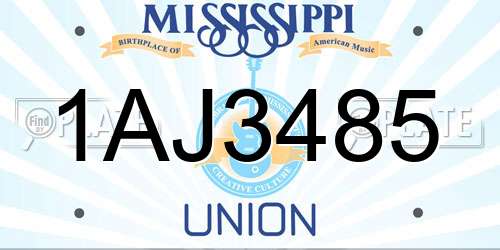 1AJ3485 Mississippi License Plate