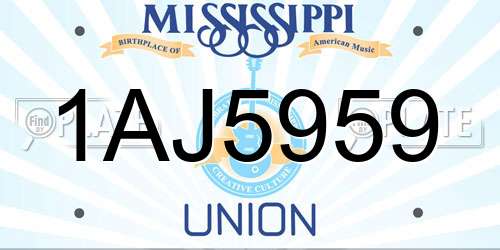 1AJ5959 Mississippi License Plate