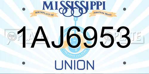 1AJ6953 Mississippi License Plate