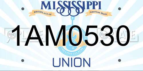 1AM0530 Mississippi License Plate