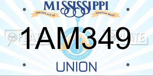1AM349 Mississippi License Plate