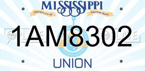 1AM8302 Mississippi License Plate